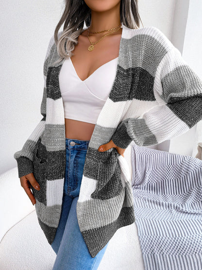 Cardigan avec Manches Lanternes à Carreaux Noir