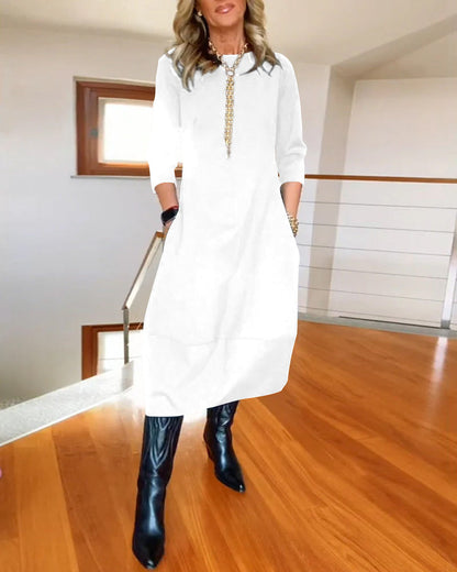 Robe Midi Élégance Intemporelle à Manches Trois-Quarts