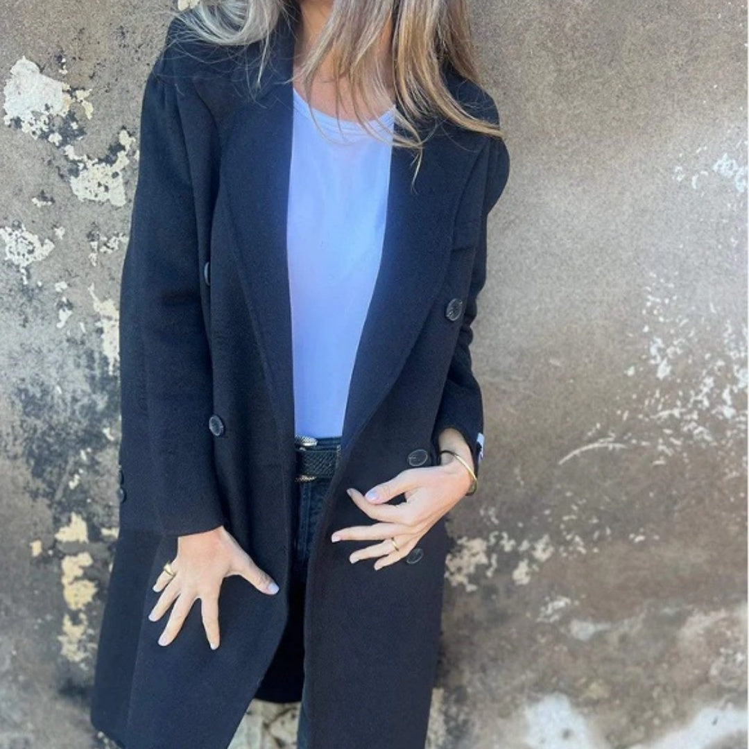 Veste mi-longue femme double boutonnage chic
