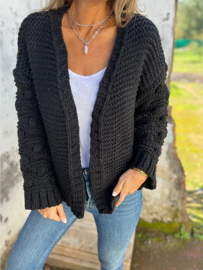 Cardigan Hiver Uni Femme – Élégance Chaleureuse Noir