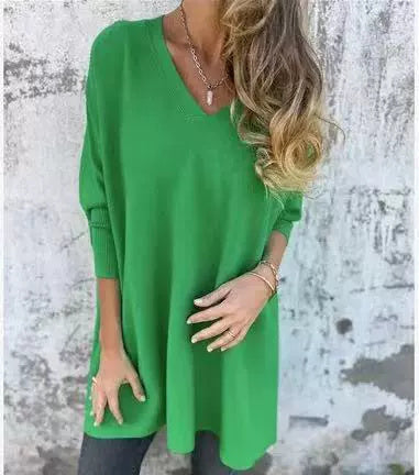 Chemise Longue Tricotée à Manches Longues Vert Style