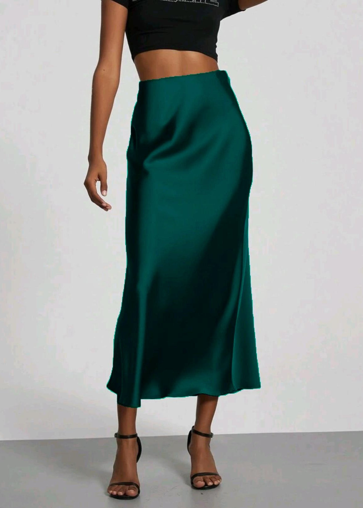 Jupe longue satinée femme élégante chic Menthe verte