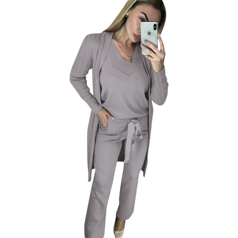 Ensemble Tricot Femme 3 Pièces – Élégance Décontractée pour les Journées Fraîches