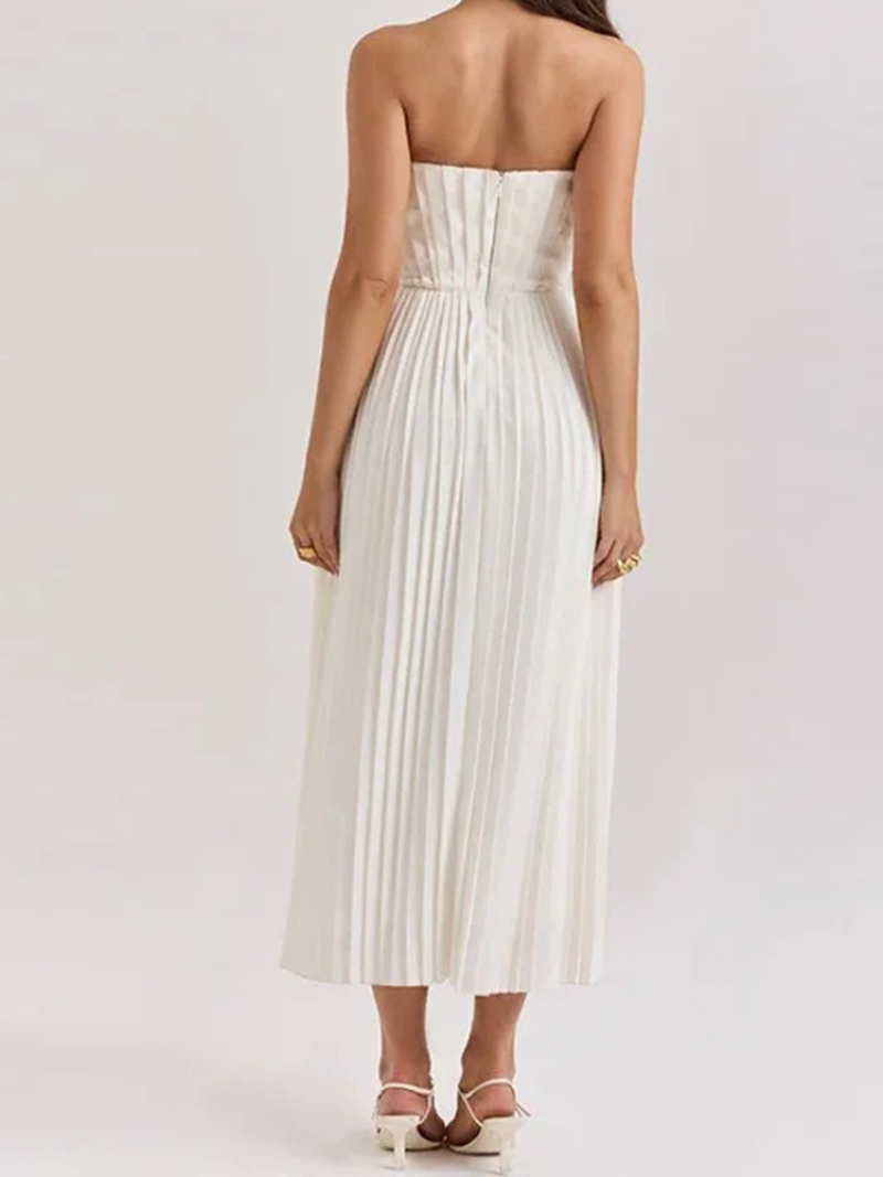 Robe Mode Élégante Sans Manches à Plis et Col V