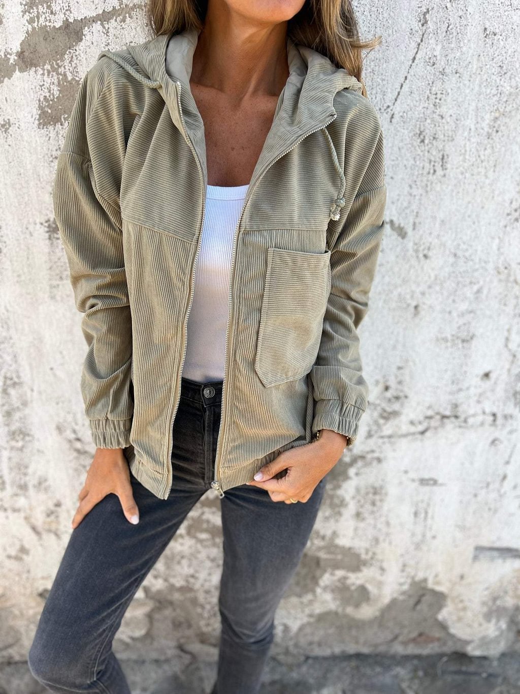 Veste Danila | Veste Zippée à Capuche Kaki