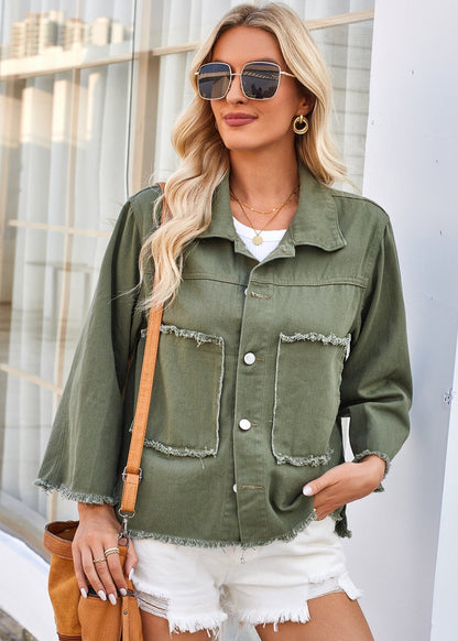 Veste en denim vert armée délavé
