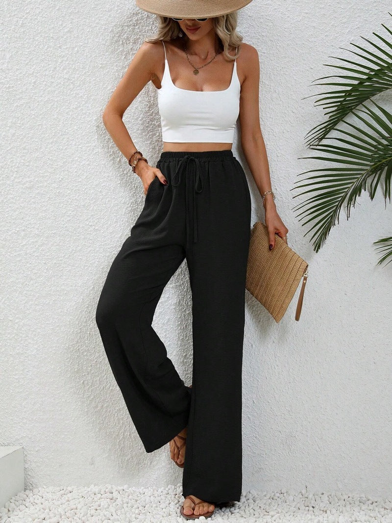 Pantalon Large Décontracté avec Cordon et Poches