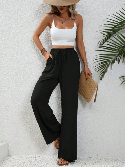 Pantalon Large Décontracté avec Cordon et Poches