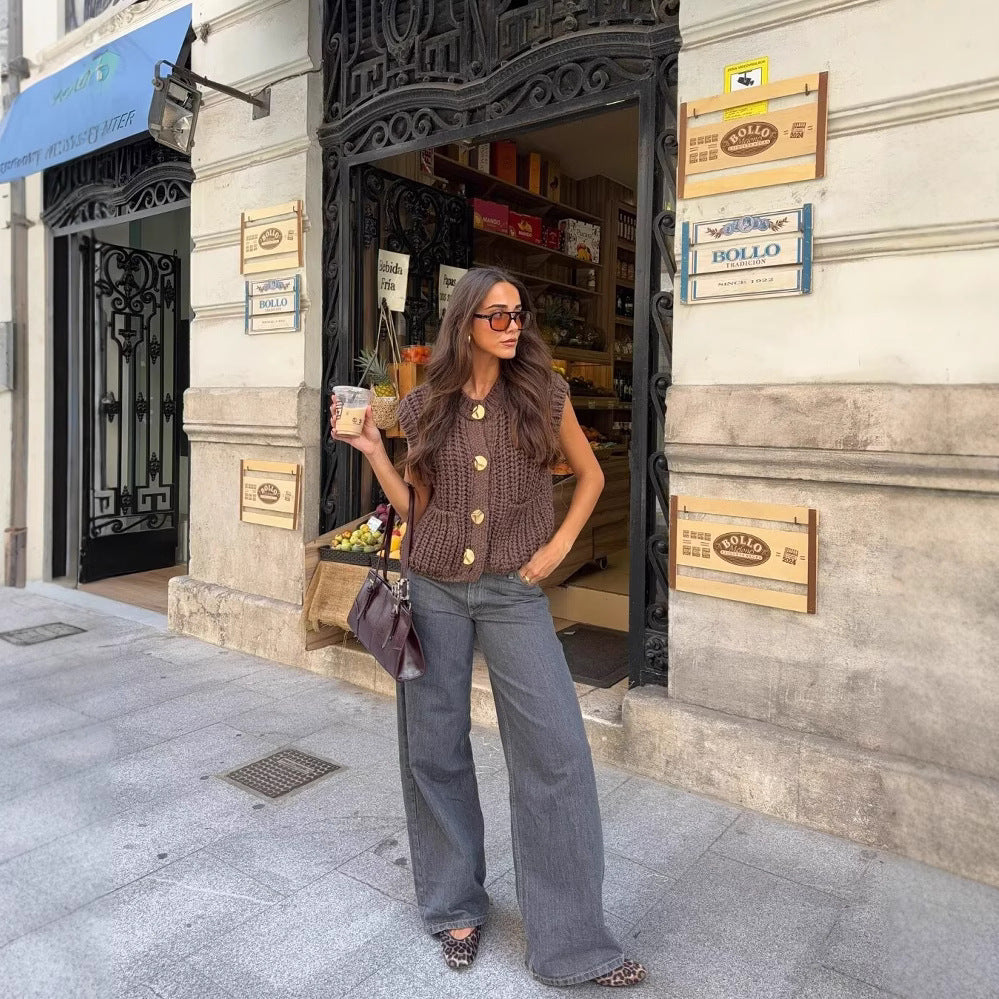 Gilet Tricot Épais Sans Manches