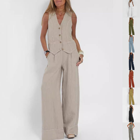 Ensemble Veste d'Été - Top Sans Manches et Pantalon Droit
