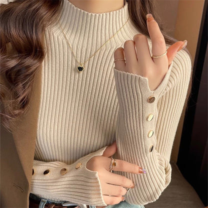 Pull Aroura Élégante et semi-col montant tendance Abricot Taille unique