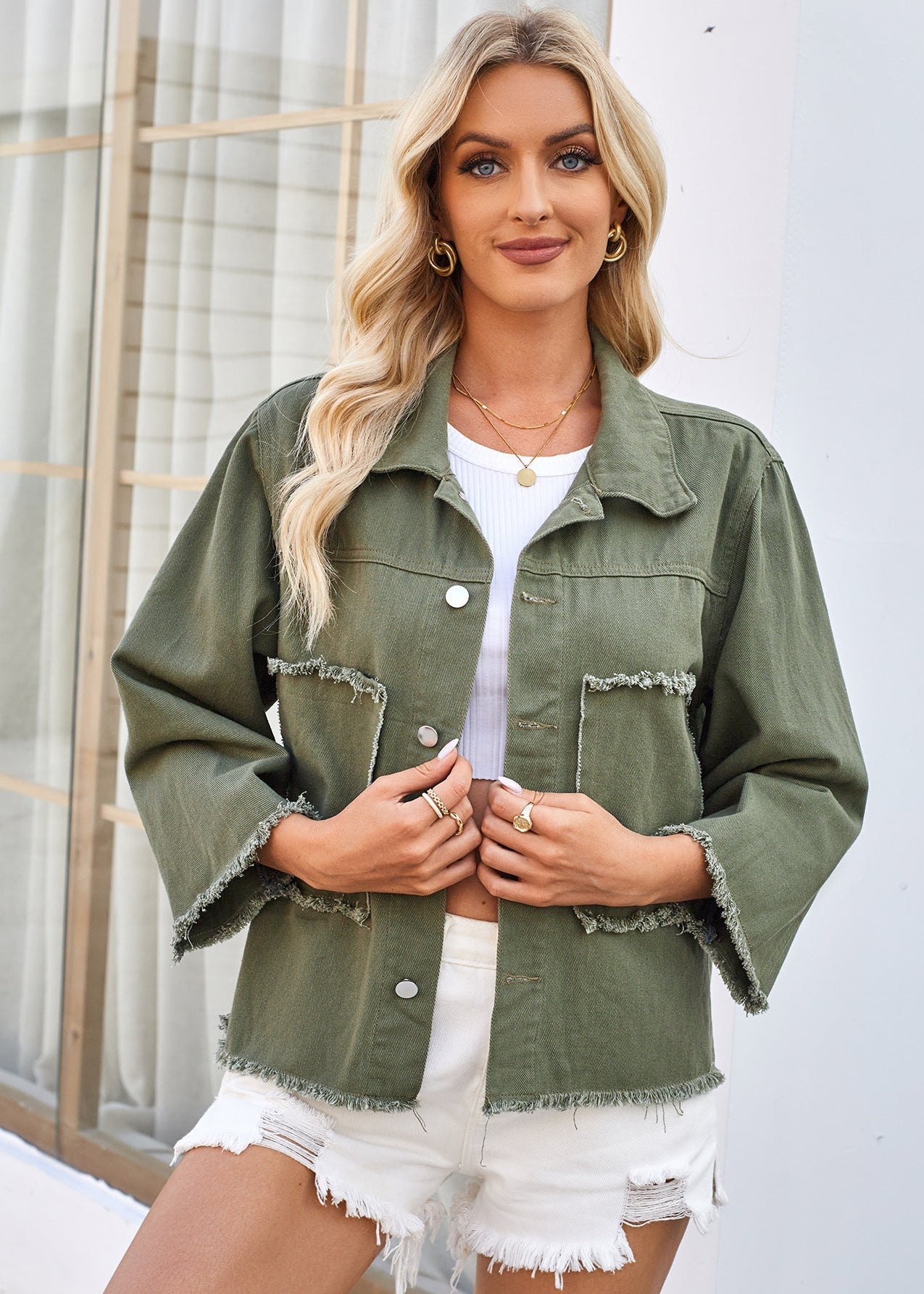 Veste en denim vert armée délavé