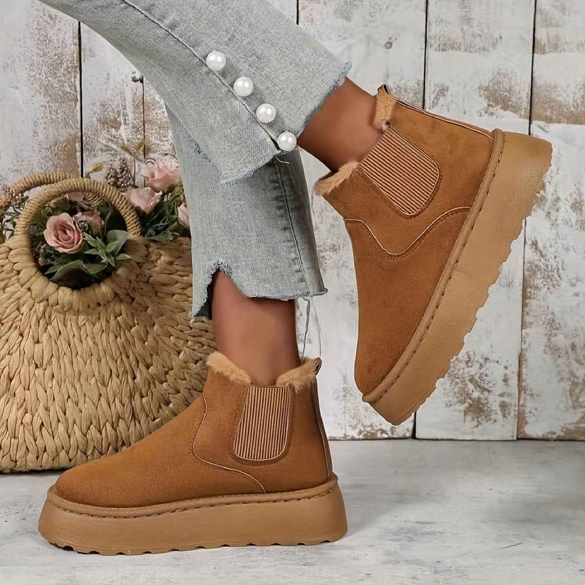 Bottes femme d'Hiver Chaudes à Semelles Épaisses Chameau