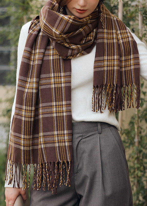 Écharpe imprimée douce à carreaux Kaki foncé