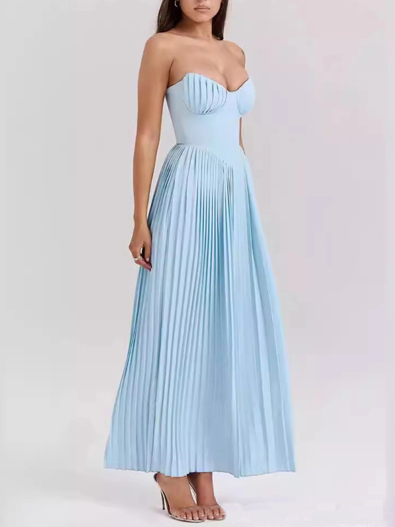 Robe Mode Élégante Sans Manches à Plis et Col V