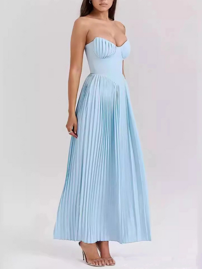 Robe Mode Élégante Sans Manches à Plis et Col V