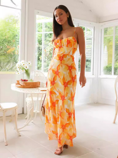 Robe Mi-Longue Fleurie Dos Nu Femme