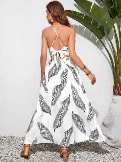 Robe a Col V et Longue Tropicale à Bretelles