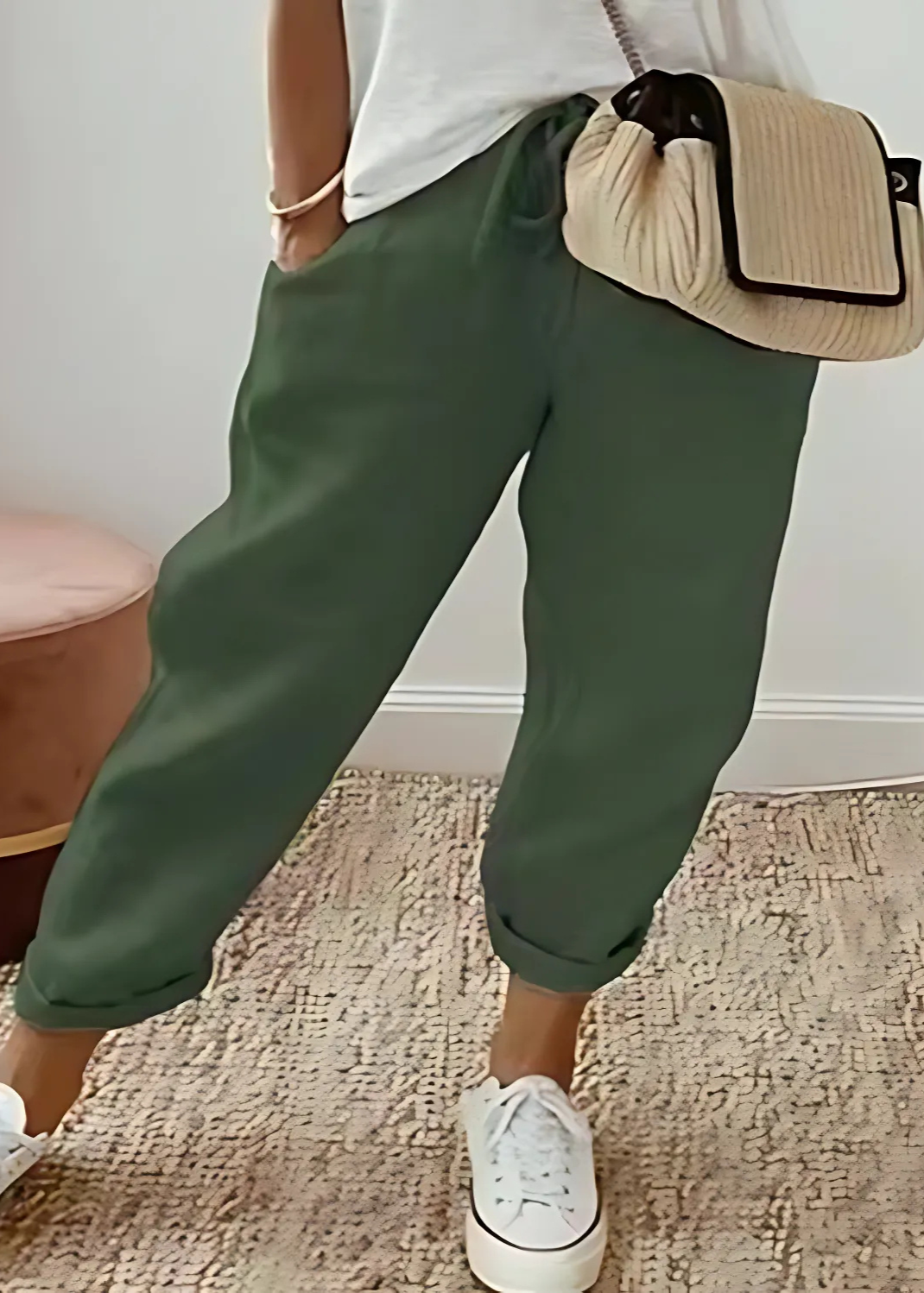 Pantalon Coton-Lin Femme Décontracté