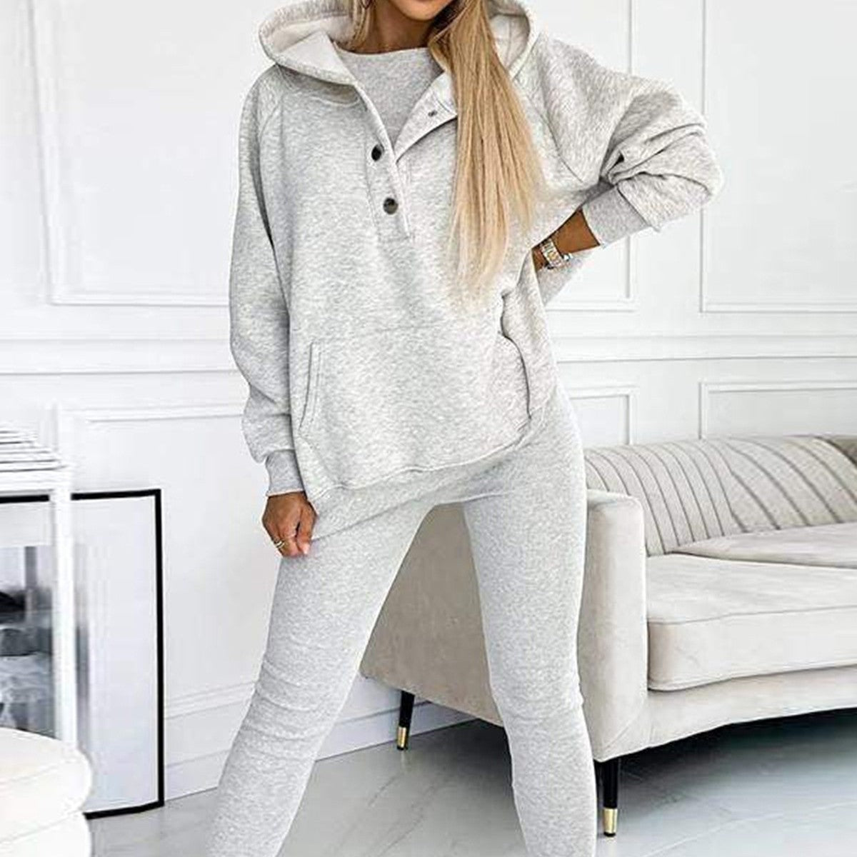Sweatshirt Femme Coton Doux – 3 Pièces Gris