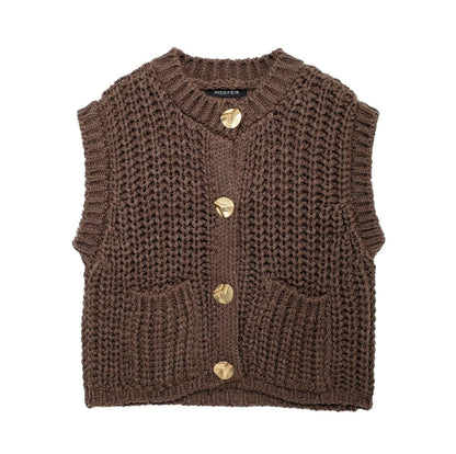 Gilet Tricot Épais Sans Manches Couleur Café Brun