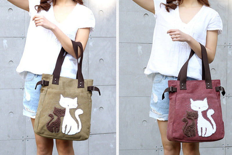 Sac en Toile avec Chat Mignon Appliqué