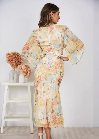 Robe Slim à Imprimé Floral en Chiffon