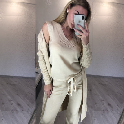 Ensemble Tricot Femme 3 Pièces – Élégance Décontractée pour les Journées Fraîches