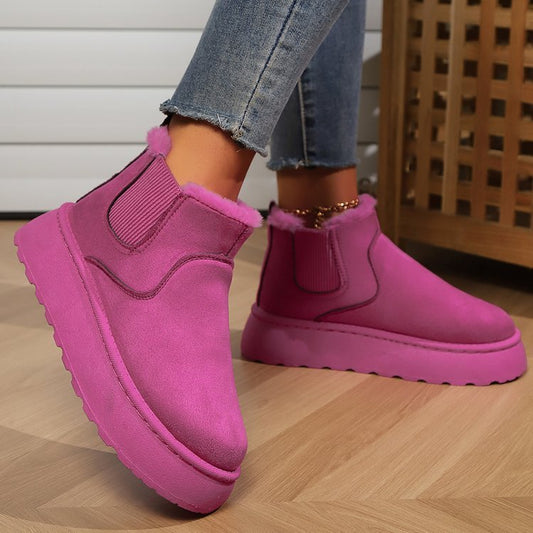 Bottes femme d'Hiver Chaudes à Semelles Épaisses Rose Rouge