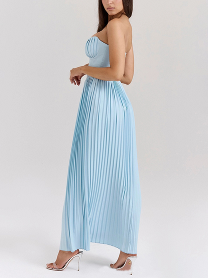 Robe Mode Élégante Sans Manches à Plis et Col V
