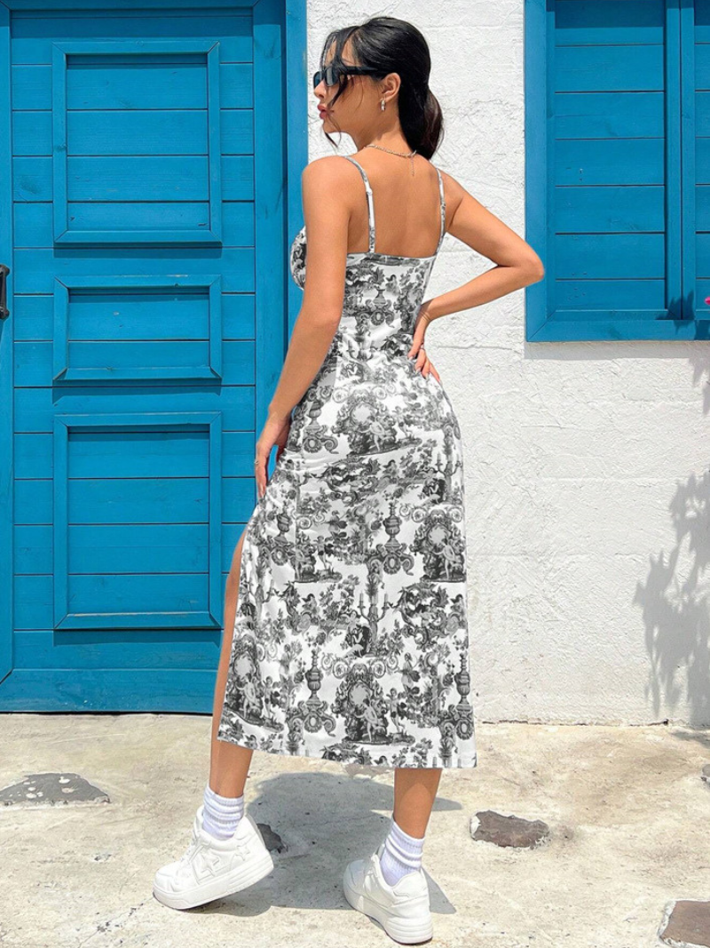 Robe Imprimée à Longue Droite