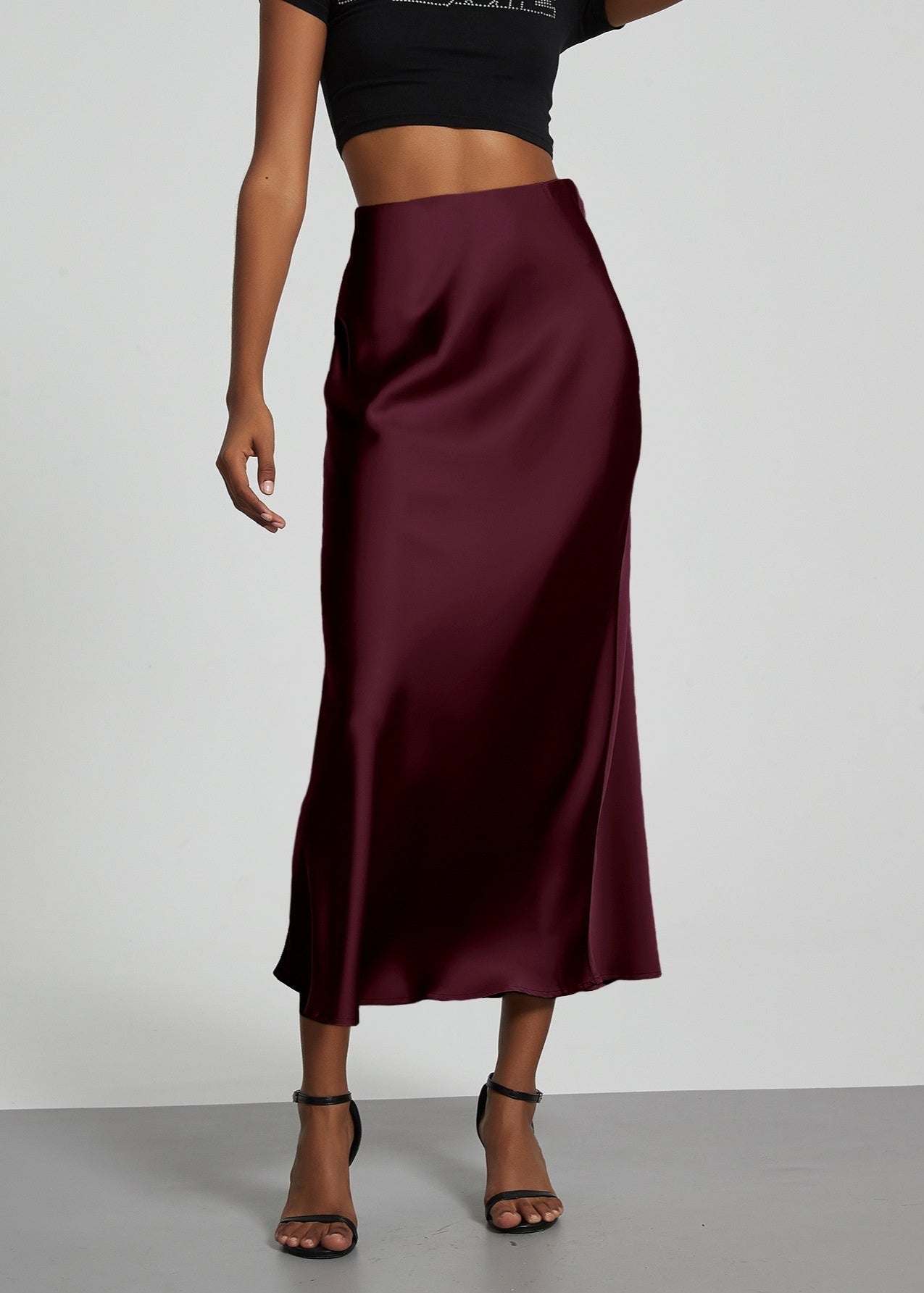 Jupe longue satinée femme élégante chic Ankela Rouge