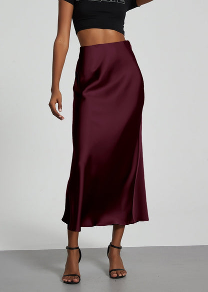 Jupe longue satinée femme élégante chic Ankela Rouge