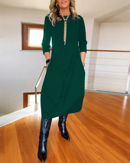 Robe Midi Élégance Intemporelle à Manches Trois-Quarts