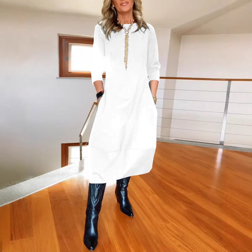Robe Midi Élégance Intemporelle à Manches Trois-Quarts