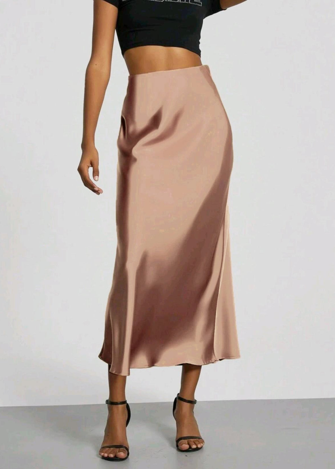 Jupe longue satinée femme élégante chic Rose M