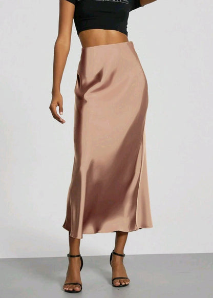 Jupe longue satinée femme élégante chic Rose M