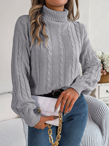 Pull col roulé uni à manches longues – Élégance et confort