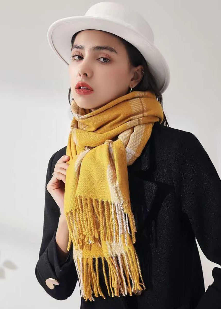 Écharpe plaid chaude hiver femme Jaune Taille unique