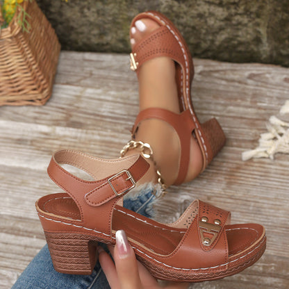 Sandales à Talons Hauts Grande Taille Été Brown