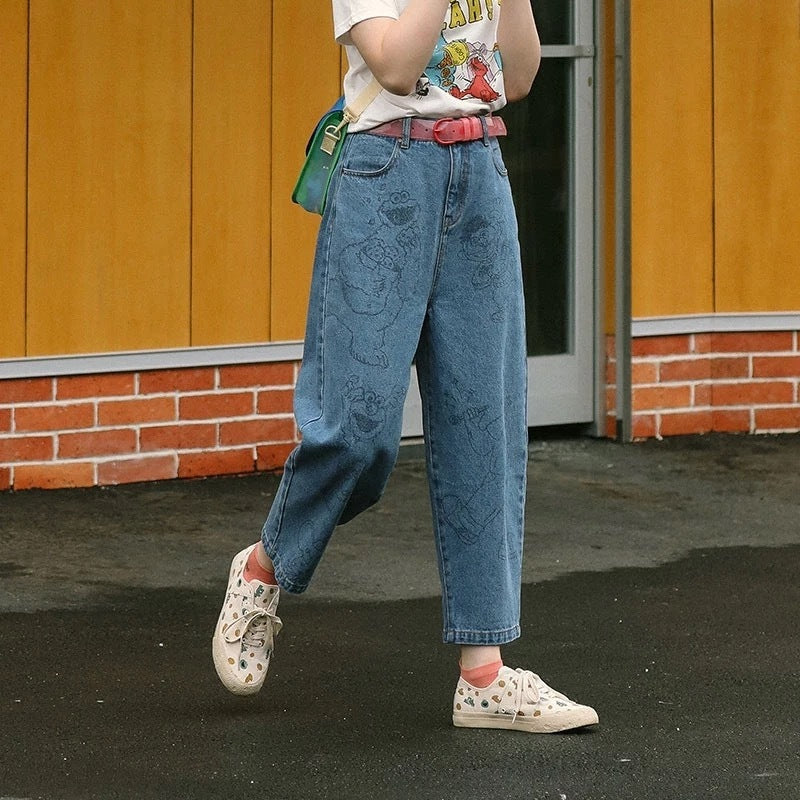 Léonie – Jean Large à Motif Ourson Zippé Bleu profond