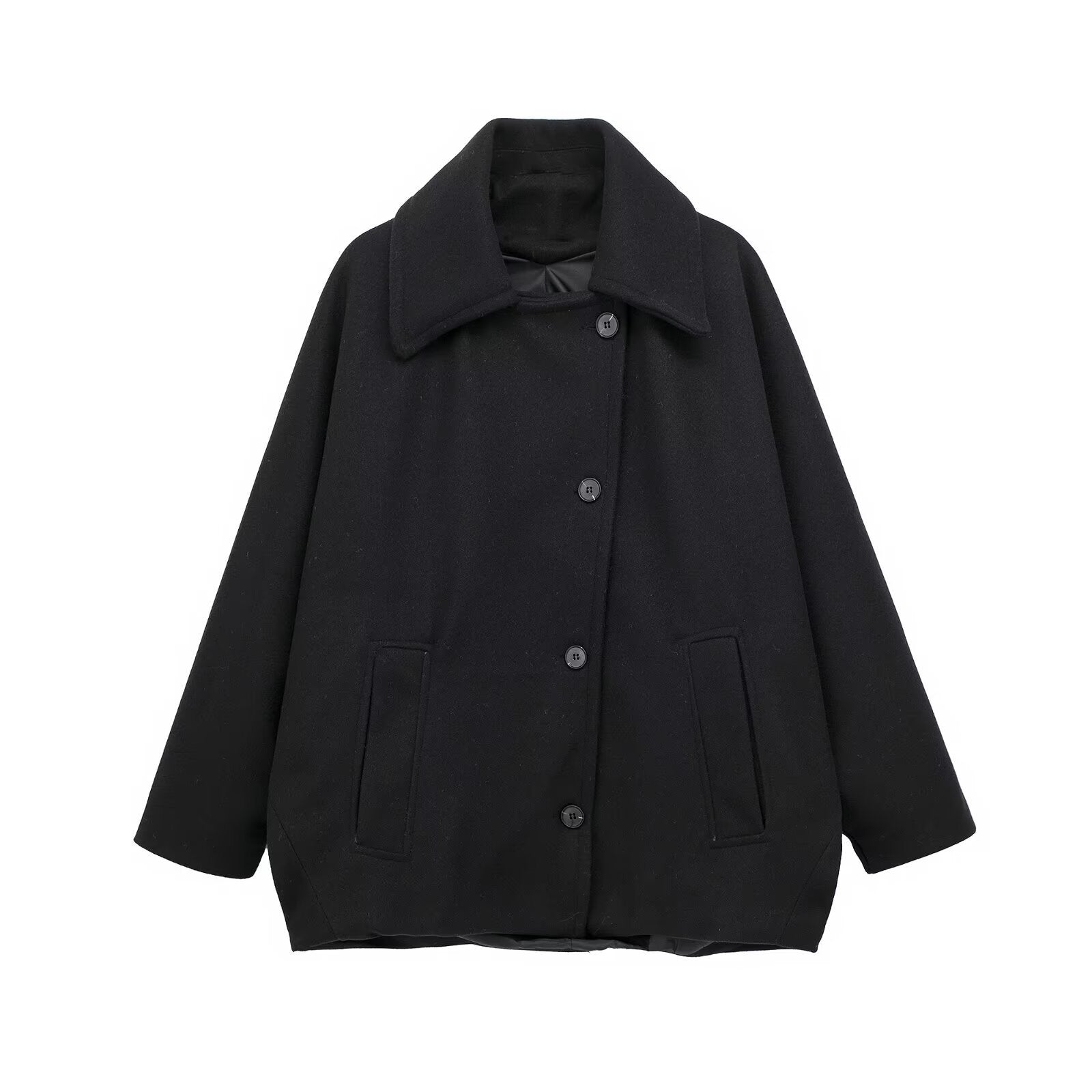 Manteau Court en Laine Mélangée – Charme Automnal Noir