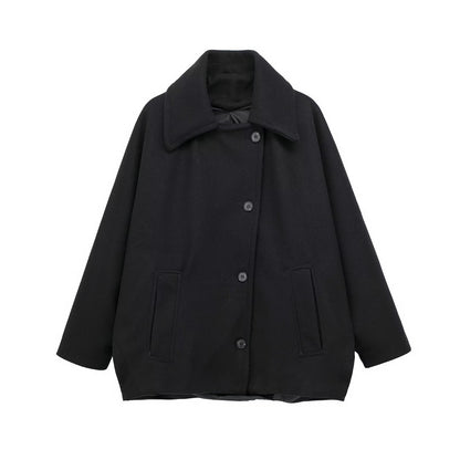 Manteau Court en Laine Mélangée – Charme Automnal Noir