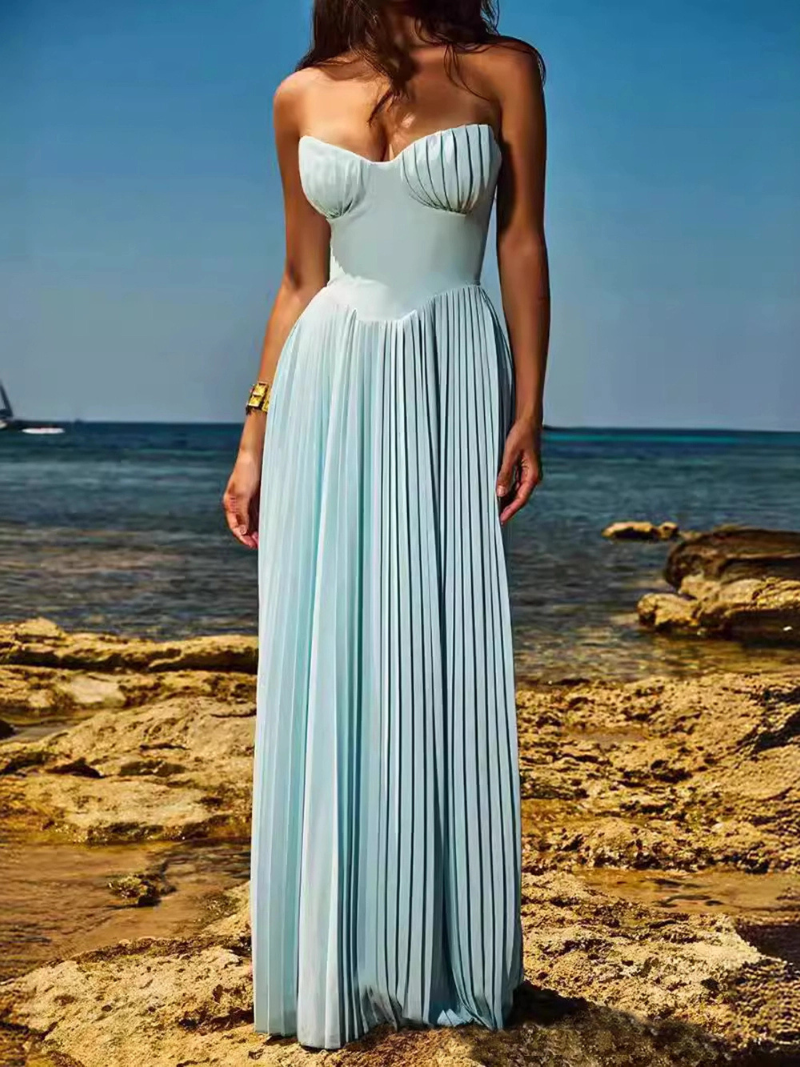 Robe Mode Élégante Sans Manches à Plis et Col V