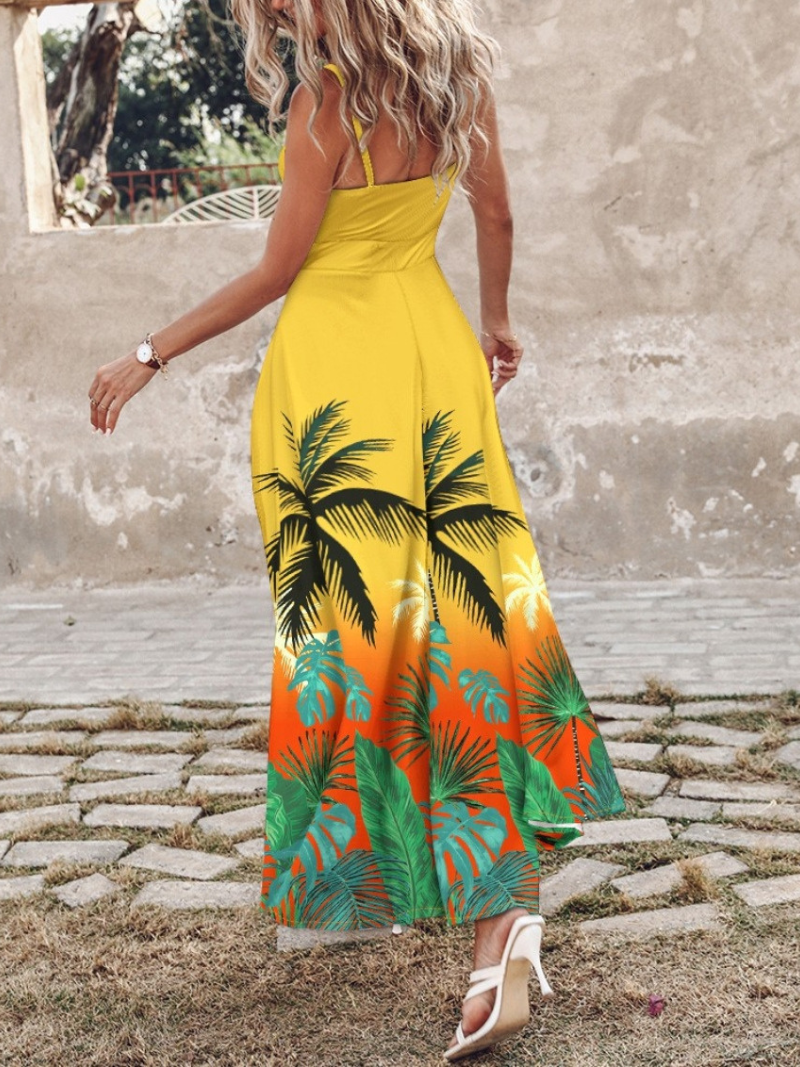 Robe a Col V et Longue Tropicale à Bretelles