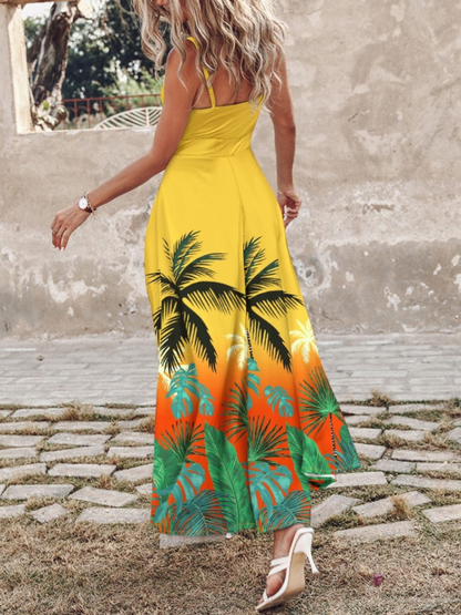 Robe a Col V et Longue Tropicale à Bretelles