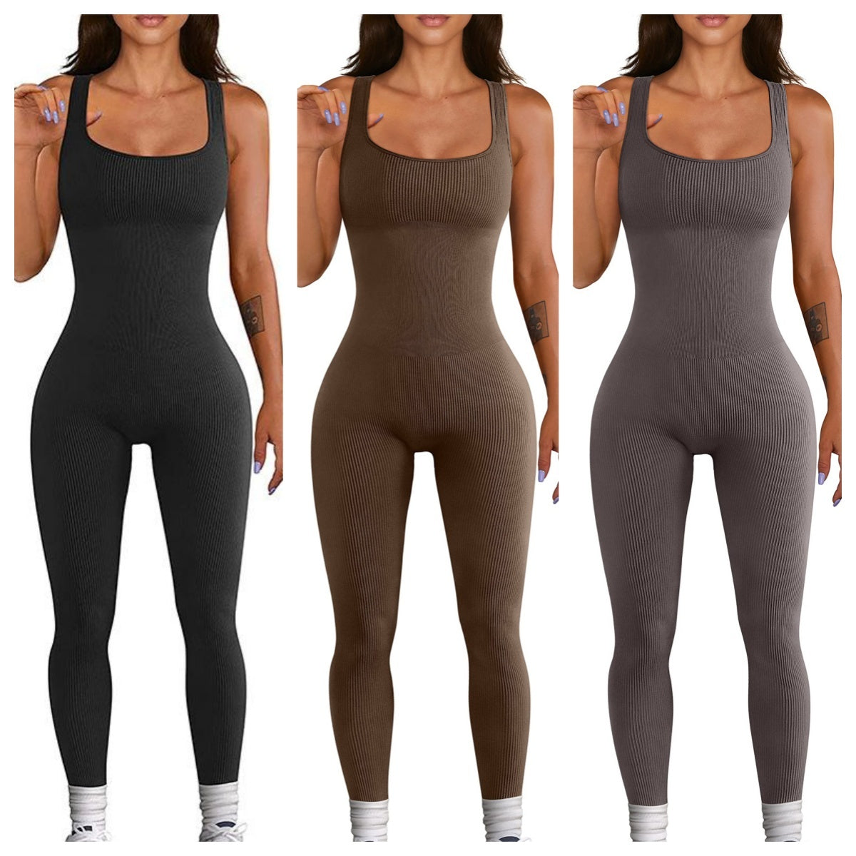 Tenue Tout-en-Un Décontractée à Bretelles Noir Gris Beige L