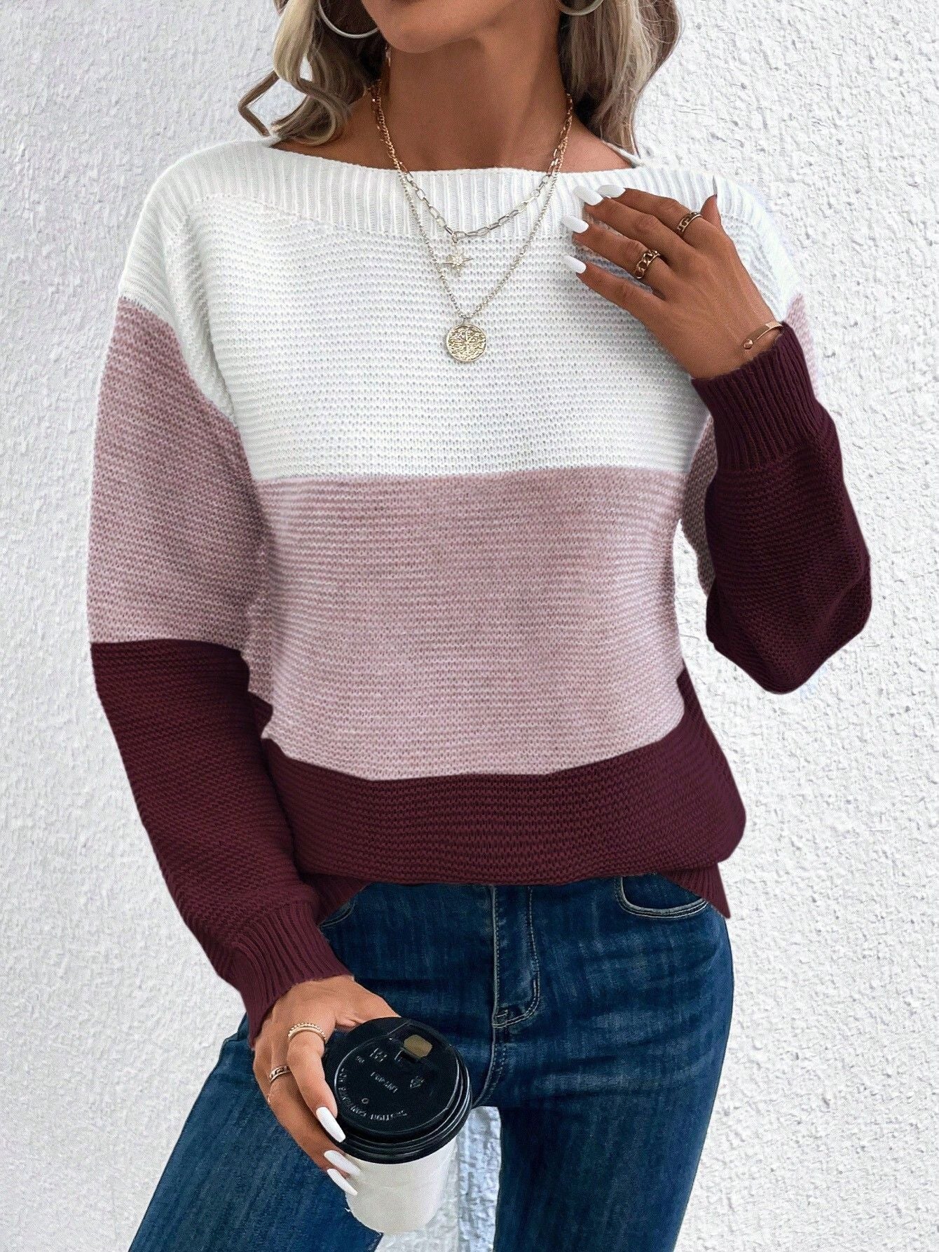 Pull Tricoté à Col Rond avec Détails en Tricot pour Femme