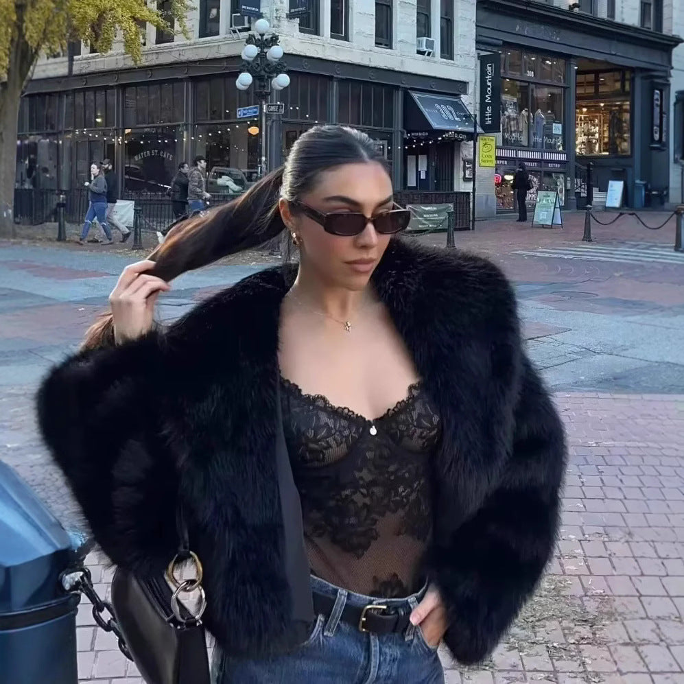 Veste duveteuse en fausse fourrure pour femme
