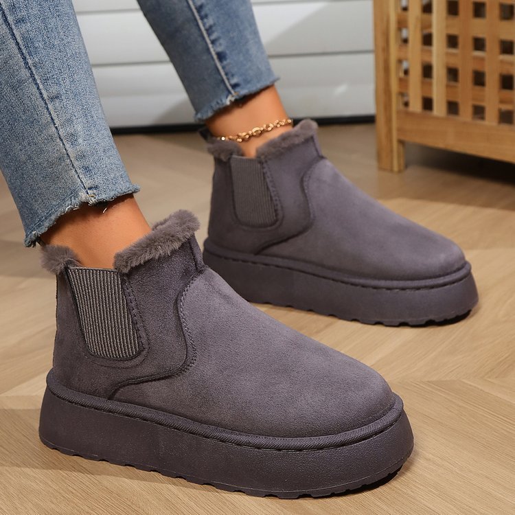 Bottes femme d'Hiver Chaudes à Semelles Épaisses Gris